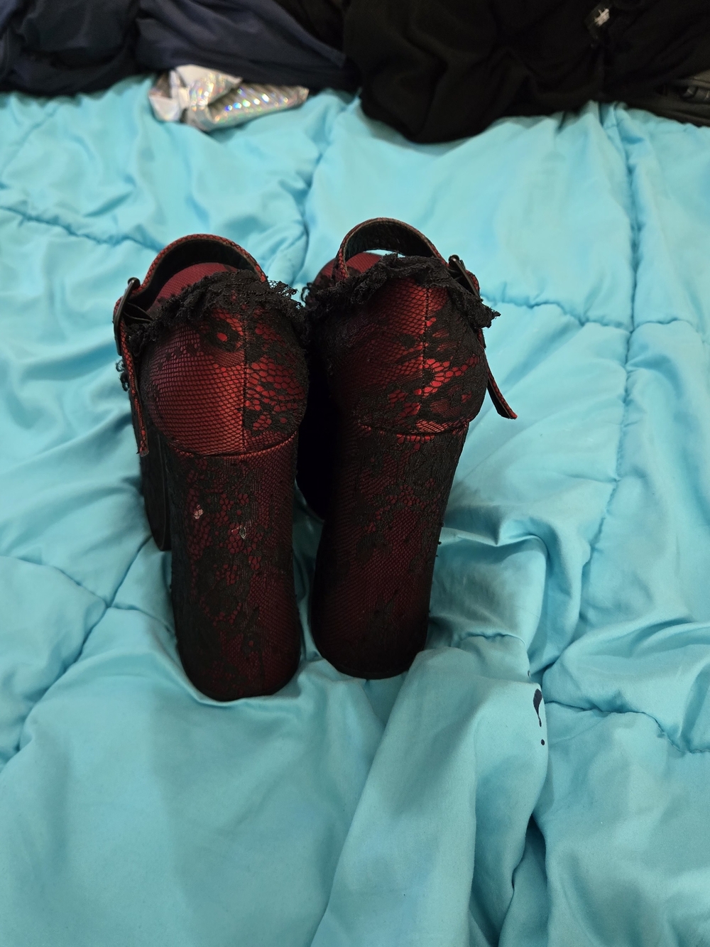 Dolls Kill Burgundy Lace Platforms - Picture 3 of 5